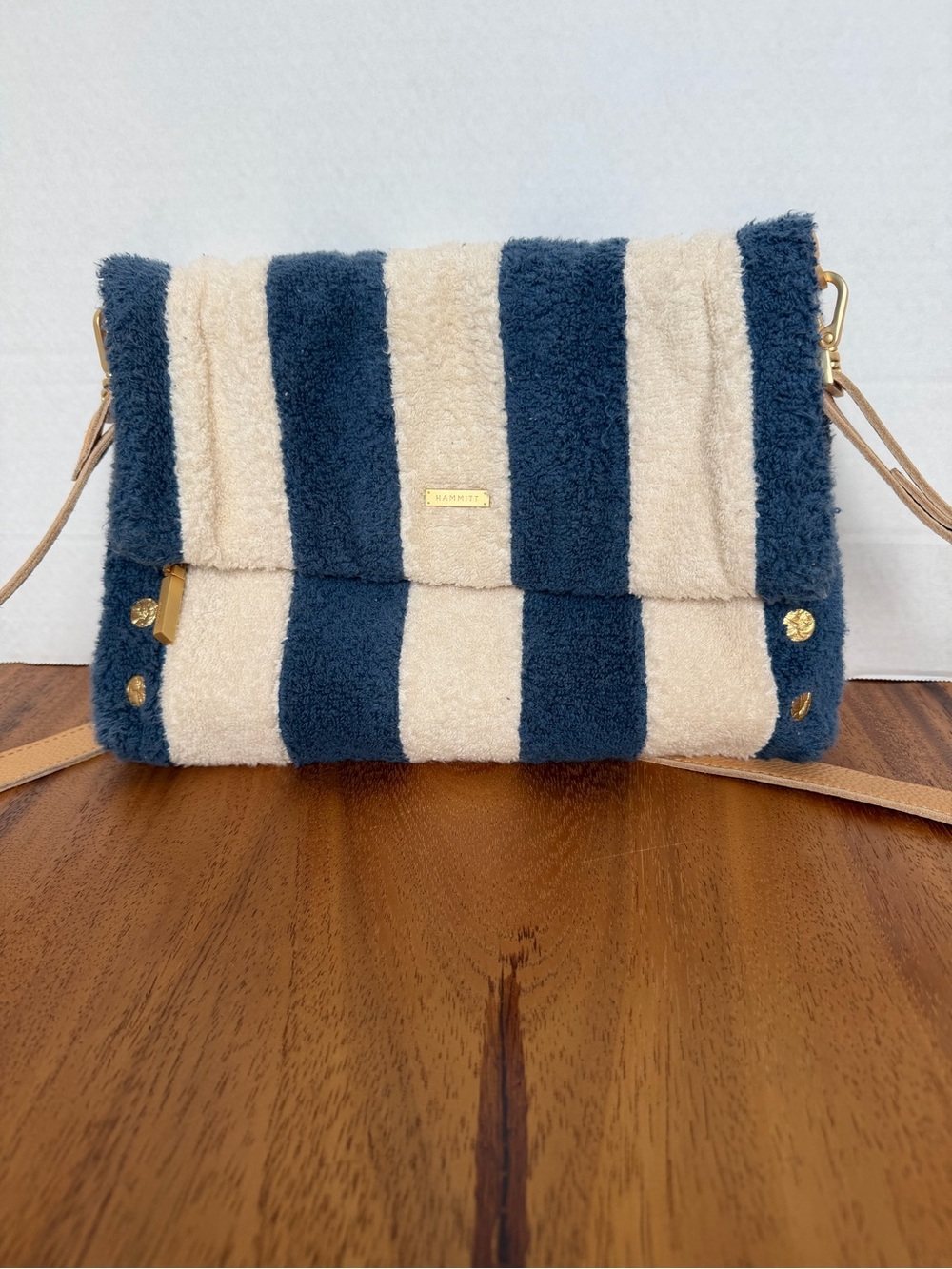 Hammitt VIP Navy Cream Striped Terry Cloth Crossbody Bag - Picture 6 of 11